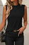 Black Crew Neck Pleated Tank Top