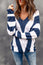 Blue Striped Colorblock V Neck Knitted Sweater